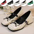 thumbnail image 1 of IEMIEMIEM Women's Chunky Heels Mary Jane Shoes Classic PU Leather Pumps Round Toe Bow Patent Strap Buckle Dress Shoes Casual Daily Work Versatile 8.5 wide, 1 of 6