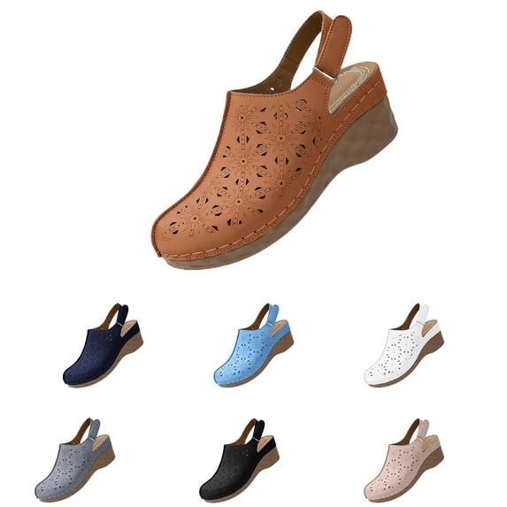 IEMIEMIEM Women's Closed Toe Sandals with Arch Support Breathable Cut-Out Vamp Orthopedic Shoes Comfortable Slip On Open Back Sandals Summer Casual 2026 Walking Platform Shoes Brown 9 Wide