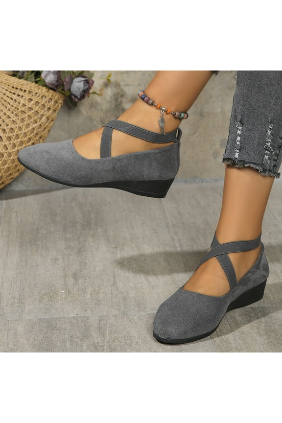 Women's Dress Flats Ballet Low Wedge Round Toe 2026 Fashion Elastic Ankle Strap Comfortable Casual Flats Shoes Dark Gray 9 Wide