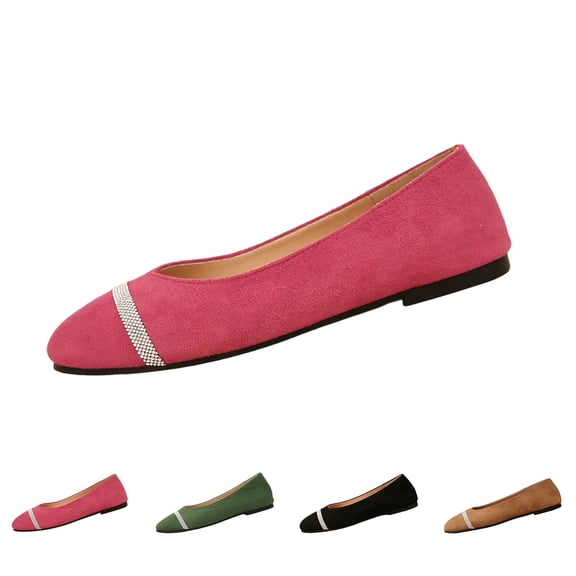 IEMIEMIEM Women's Fashion Flats Sparkly Rhinestone Chain Dress Shoes Comfortable Round Toe Slip-On Ballet Loafers Hot Pink 5.5 Wide