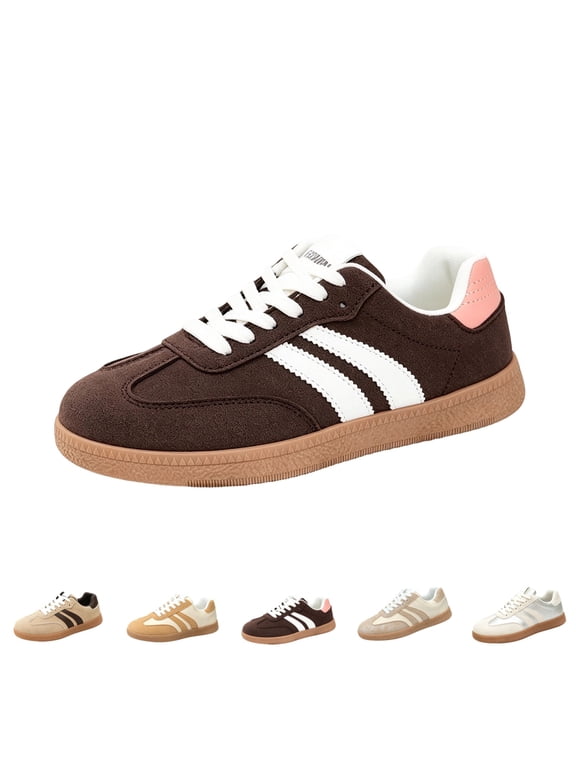 Women's Fashion Sneakers Retro Gum Sole Lace Up Detail Casual Retro Walking Shoes-Gum Sole Casual Tennis-Anti Slip Trainers Brown 9 Wide