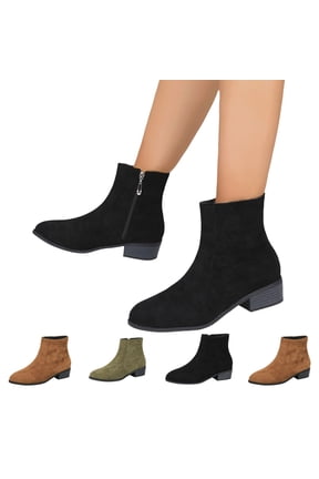 Women's Faux Suede Ankle Boots Side Zipper Chunky Block Low Block Heel Comfortable Round Toe Casual Fall Winter Daily Booties Black 5.5 Wide