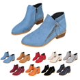 thumbnail image 1 of IEMIEMIEM Women's Faux Suede Low-Heeled Chelsea Boots Fashion Comfortable Pointed Toe Chunky Stacked Heel Western Cowboy Boots Fall Winter Side Zip Dress Ankle Bootie Sky Blue 10 Wide, 1 of 4