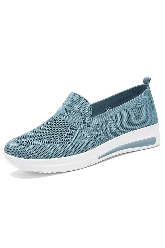 Women's Flat Breathable Fly Woven Mesh Sneakers Casual Fashion Non-Slip Walking Shoes Comfortable Soft Sole Slip-on Loafers Tennis Shoes Sky Blue 7 Wide