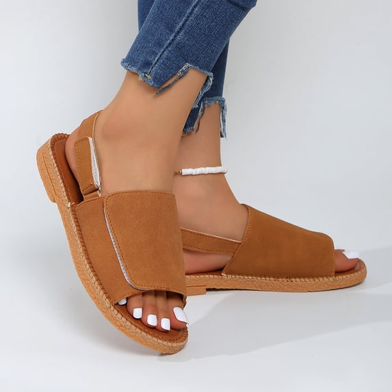 IEMIEMIEM Women's Flat Sandals Open Toe Buckle Strap Soft Lightweight Footbed 2026 Summer Beach Walking Cushion Wedge Sandals Light Brown 8.5 Wide