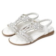 thumbnail image 1 of IEMIEMIEM Women's Flat Sandals with Rhinestones Sparkling Boho Dressy Ladies' Sandal Women's Wide Width Sandals Non Slip on Elastic Ankle Strap Beach Shoes White 6.5 Wide, 1 of 9