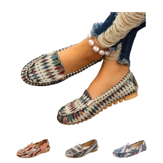 IEMIEMIEM Women's Flat Shoes Boho Slip-On Loafers Comfortable with Soft Rubber Sole for Casual Outdoor Wear 9 wide