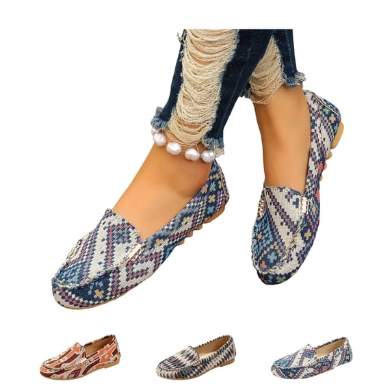 IEMIEMIEM Women's Flat Shoes Boho Slip-On Loafers Comfortable with Soft Rubber Sole for Casual Outdoor Wear 9 wide