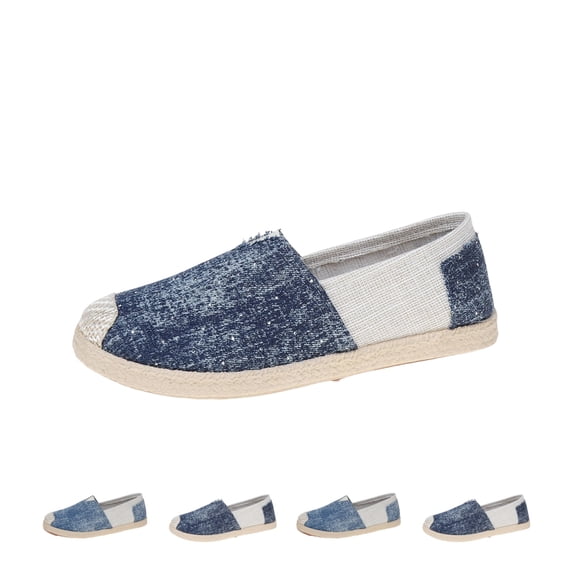 IEMIEMIEM Women's Flat Shoes Classic Slip on Casual Cap-Toe Platform Simple textured denim Espadrille Canvas Loafers 5.5 wide