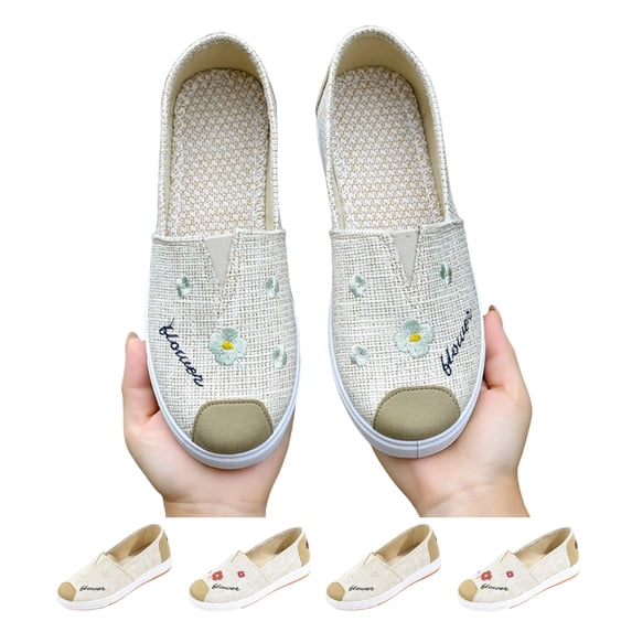 IEMIEMIEM Women's Flats Shoes Cap-Toe Slip on Platform Espadrilles Embroidery Canvas rubber sole Loafers 6.5 wide