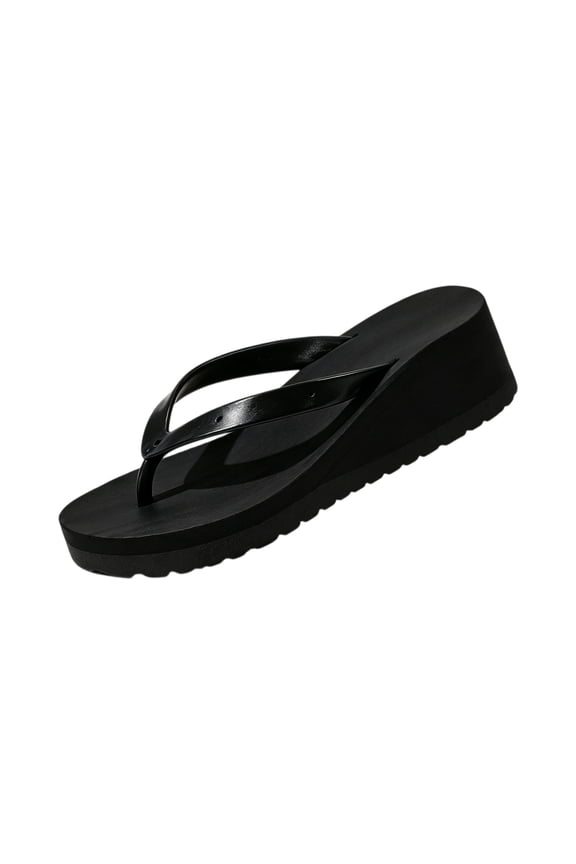 Women's Flip Flops Faux Wood Wedge Comfortable Black Strap Platform Thong Sandals Walking High Heel Summer Slides for Casual Beach Vacation Indoor Outdoor Black 10 Wide