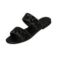 thumbnail image 1 of IEMIEMIEM Women's Glitter Rhinestone Flat Sandals 2026 Slip On Comfortable Open Toe Double Strap Summer Non Slip Slides Black 7.5 Wide, 1 of 6