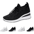 thumbnail image 1 of IEMIEMIEM Women's Glittery Rhinestone Wedge Sneakers Dressy Fashion Breathable Wedding Sneakers Bride Orthopedic Shoes Mesh Slip on Elastic Sock Tennis Walking Shoes Black 6.5 Wide, 1 of 6