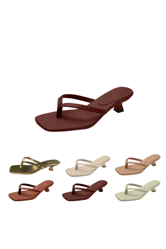 Women's Kitten Heels Flip Flops Heeled Thong Sandals Square Open Toe with 2 Inch Low Heel Wine 7 Wide