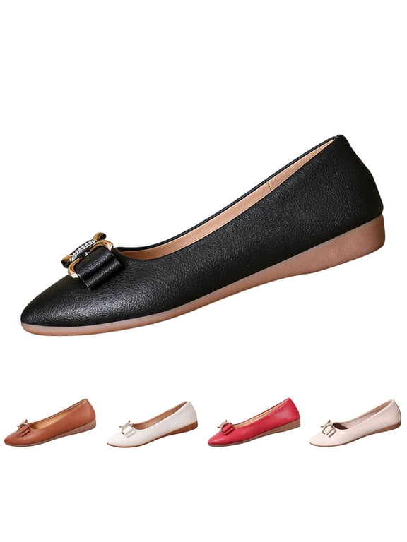 Women's Leather Flats Comfortable Pointe Toe Slip On Flats Soft Work Flats 2026 Fashion Mary Jane Flats Black 9 Wide