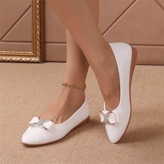 IEMIEMIEM Women's Leather Flats Comfortable Pointe Toe Slip On Flats Soft Work Flats 2026 Fashion Mary Jane Flats White 5 Wide