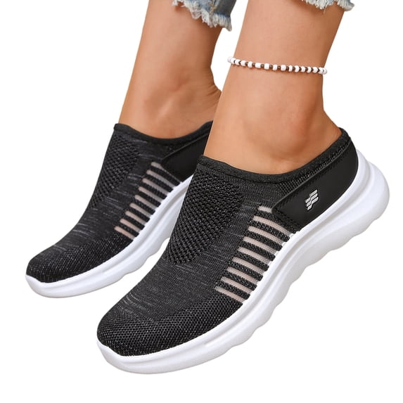 IEMIEMIEM Women's Lightweight Knitted Mesh Fabric Non-Slip Rubber Soles Garden Shoes Breathable Beach Shoes Clogs Mules Shoes Black 7 Wide