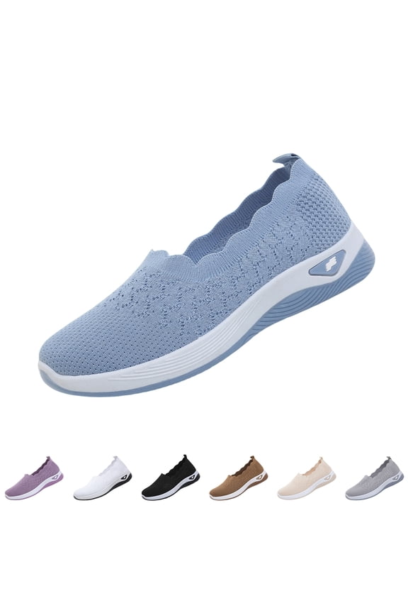 Women's Loafer Shoes Mesh Non Slip Slip On Casual Ballet Flat Nurse Walking Sneakers Knit Round Toe Casual Memory Foam Orthopedic Shoes Blue 7 Wide
