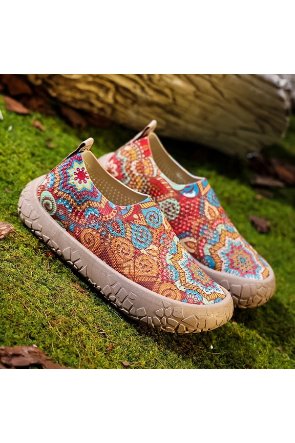 Women's Loafers Casual Travel Painted Walking Mesh Knit Slip On Lightweight Comfortable Canvas Fashion Sneakers Non Slip Shoes Wine 8 Wide