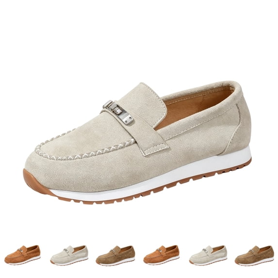 IEMIEMIEM Women's Loafers Comfortable Soft Slip-On Flat Work Shoes Casual Penny Loafers Lady Non Slip Walking Dress Shoes Beige 6.5 Wide