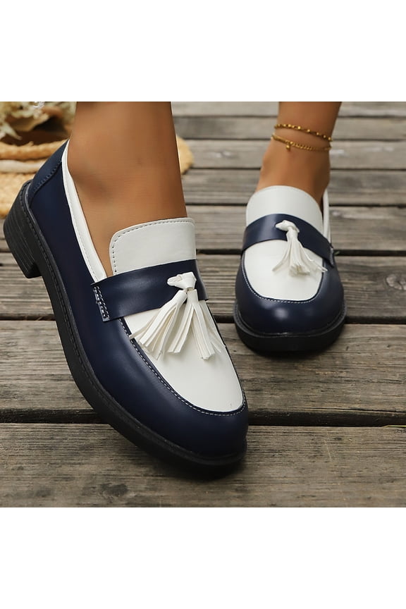 Women's Loafers Fashion Tassel Platform Comfortable Wide Round Toe Slip on Lug Sole Low Block Heel Business Dress Shoes Non-Slip Work Office Casual Shoes Blue 10 Wide