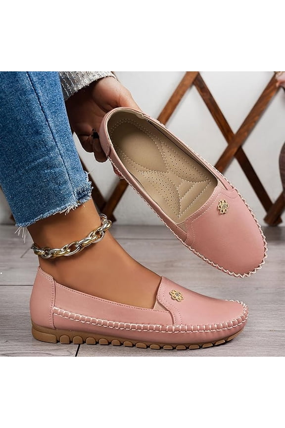 Women's Loafers Stylish Orthopedic Leather Shoes Women's Casual Slip-On Walking Flats Loafers Business Casual Shoes Pink 10 Wide