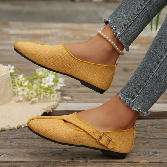 IEMIEMIEM Women's Mary Jane Flats Comfortable Dressy Ballet Flats Casual Round Toe Slip On Non Slip Office Work Woman Walking Shoes 8.5 Wide Yellow