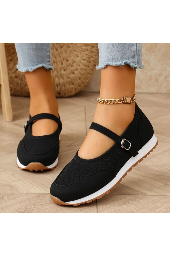 Women's Mary Jane Flats Orthopedic Shoes,Breathable Slip-On Light Weight Comfort Orthotic Casual Walking Shoes Black 8 Wide