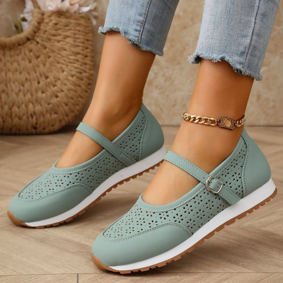 IEMIEMIEM Women's Mary Jane Flats Orthopedic Shoes,Breathable Slip-On Light Weight Comfort Orthotic Casual Walking Shoes Light Green 6.5 Wide