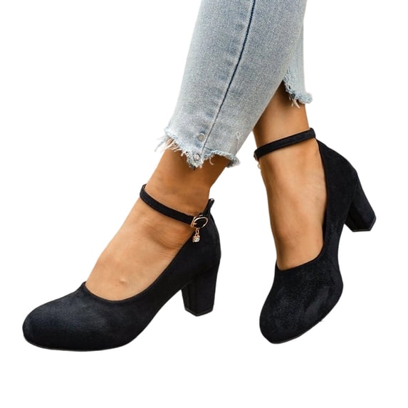 IEMIEMIEM Women's Mary Jane Shoes 2026 Chunky Block High Heels Fall Summer Pumps Platform Slip On Comfortable Buckle Strap Shoes Black 9 Wide