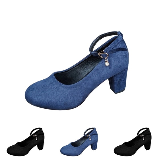 IEMIEMIEM Women's Mary Jane Shoes 2026 Chunky Block High Heels Fall Summer Pumps Platform Slip On Comfortable Buckle Strap Shoes Blue 5.5 Wide