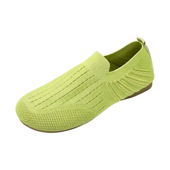 IEMIEMIEM Women's Mesh Flats Shoes Breathable Non Slip Slip on Knit Shoes Casual Dressy Flats Comfortable Walking Shoes Light Green 8 Wide
