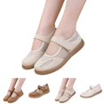 thumbnail image 1 of IEMIEMIEM Women's Mesh Mary Jane Comfortable Breathable Walking Shoes Adjustable Hook and Loop Lightweight Nurse Work Flats Daily Non-Slip Mom Casual Shoes Beige 8 Wide, 1 of 4