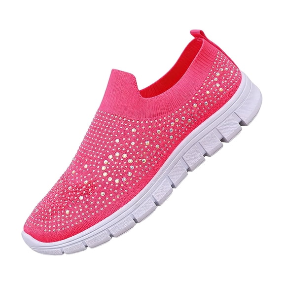 IEMIEMIEM Women's Mesh Sport Shoes Rhinestone Glitter Slip On Tennis Shoes Ballroom Jazz Latin Dance Sock Sneakers 2026 Walking Shoes Hot Pink 10 Wide