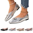 thumbnail image 1 of IEMIEMIEM Women's Metal Buckle Mary Jane Shoes Soft Leather Comfortable Ballet Flats Shoes Square Toe Casual Fashion Versatile Daily Wear Silver 6.5 Wide, 1 of 10