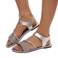 thumbnail image 1 of IEMIEMIEM Women's Metallic Sparkly Flat Sandals 2026 Dressy Summer Ankle Strap Open Toe Fashion Bridal Wedding Dress Shoes Silver 10 Wide, 1 of 7