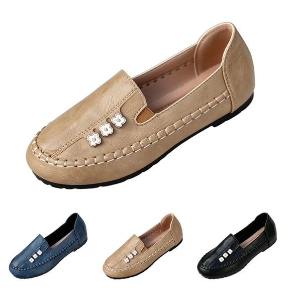 IEMIEMIEM Women's Orthopedic Dress Sneakers Stylish Orthopedic Leather Floral Shoes 2026 Comfort Soft for Women Lightweight Slip on Stitched Flat-Soled Casual Walking Shoes Brown 5.5 Wide