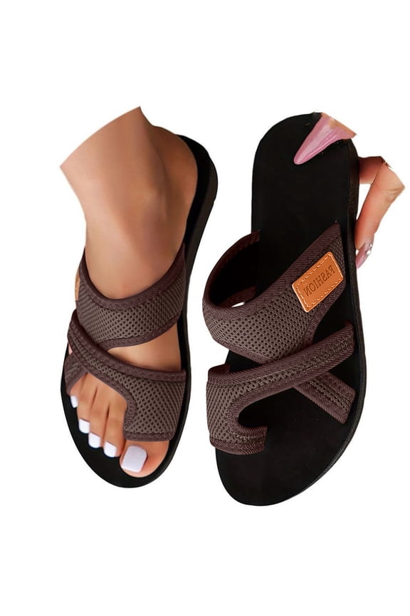 Women's Orthopedic Sandals - Mesh Flat Slippers Dressy Comfortable Flip Flops Wide Width Walking 2026 Summer Beach Vacation Shoes Coffee 9 Wide