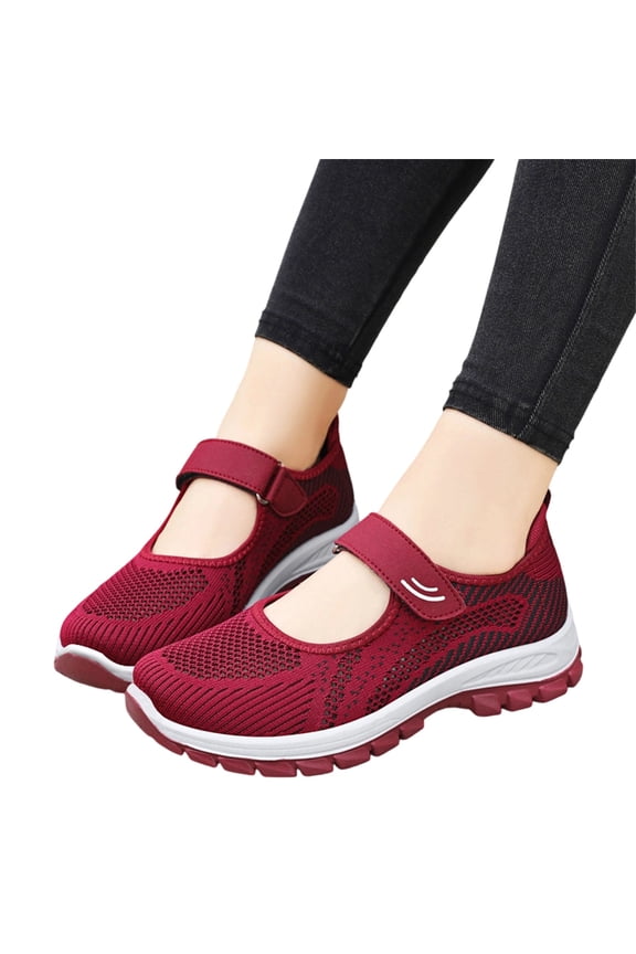 Women's Orthopedic Shoes Breathable Casual for Walking Everyday Comfortable Slip Durable Flat Sneakers with Hook Loop Closure Walking Nursing Mary Janes Sneaker Red 7 Wide