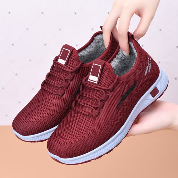 IEMIEMIEM Women's Orthopedic Shoes Plush Lined Sneakers Breathable Lightweight Walking Shoes Running Shoes Non Slip Tennis Fashion Casual Sneakers Red