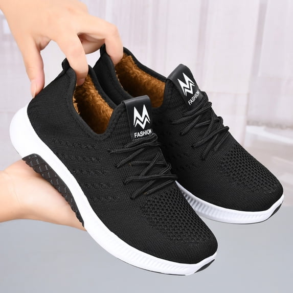 IEMIEMIEM Women's Orthopedic Shoes Warm Plush Lined Lace Up Lightweight Breathable Running Walking Shoes Non Slip Athletic Snow Sneakers Mesh Workout Casual Sports Shoes Black