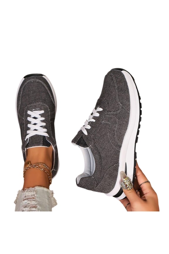 Women's Platform Canvas Sneaker 2026 Casual Lace up Stylish Tennis Running Retro Classic Trainers Non Slip Walking Fashion Sneakers Black 7.5 Wide