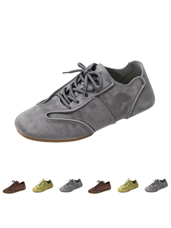 Women's Retro Faux Suede Lace Up Flat Sneakers Comfortable Soft Lightweight Casual Walking Shoes Vintage Daily Trainer Flats Gray 7 Wide