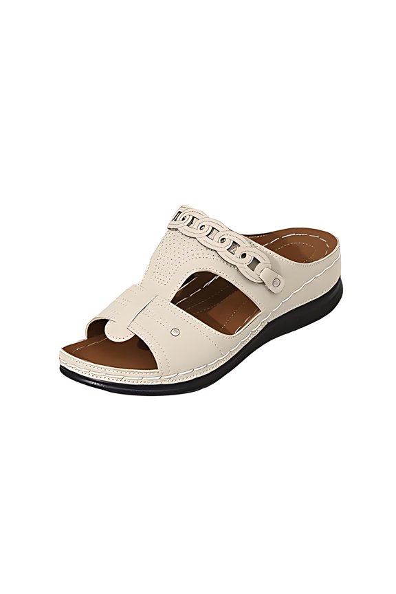 Women's Sandals Orthopedic Wedge Shoes Buckle Slip On Dressy Sandal Summer Comfortable Slides Sandals Lightweight Memory Foam Platform Shoes Khaki 8 Wide