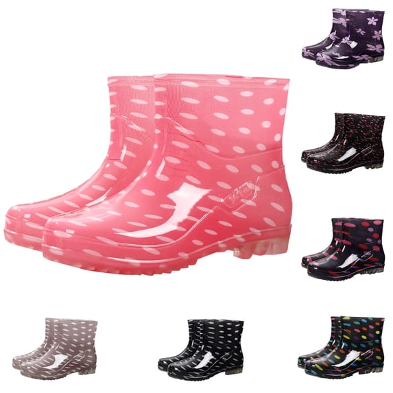 IEMIEMIEM Women's Short Rain Boots Ankle Rain Boots Waterproof Wide Calf 2026 Garden Shoes Lightweight Anti-Slipping Rubber Shoes for Outdoor Pink 8 Wide