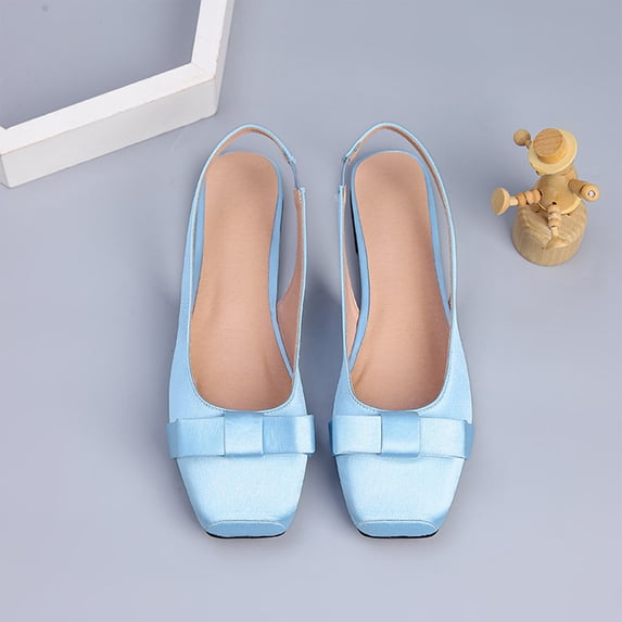 IEMIEMIEM Women's Slingback Flats Bow Comfortable Square Toe Flats for Women Dressy Slip On Casual Work Office Party Flats Dress Shoes Light Blue 9 Wide