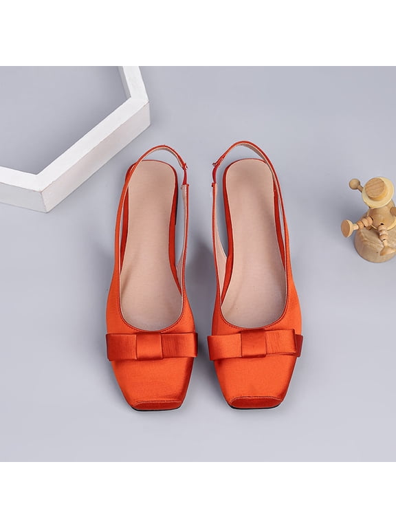 Women's Slingback Flats Bow Comfortable Square Toe Flats for Women Dressy Slip On Casual Work Office Party Flats Dress Shoes Saffron 8.5 Wide