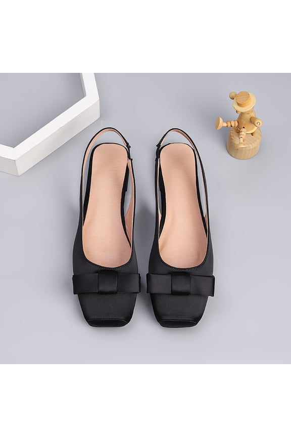 Women's Slingback Flats Bow Comfortable Square Toe Flats for Women Dressy Slip On Casual Work Office Party Flats Dress Shoes Black 8 Wide