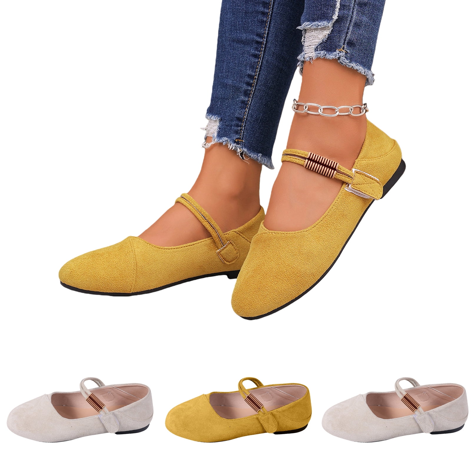 IEMIEMIEM Women's Slip-On Suede Shoes Ballet Mary Jane Flat Walking ...
