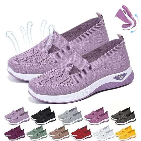 IEMIEMIEM Women's Slip on Sneakers Shoes Woven Orthopedic Breathable Soft Shoes Walking Diabetic Foam Shoes Hands Free Slip on, Comfortable Walking Shoes for Women Light Purple 9 Wide